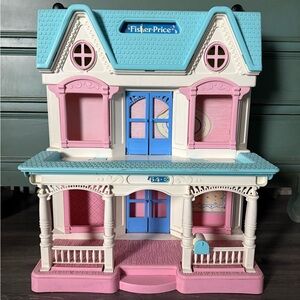 Vintage Fisher-Price Pink & Blue Playhouse Dollhouse for Kids